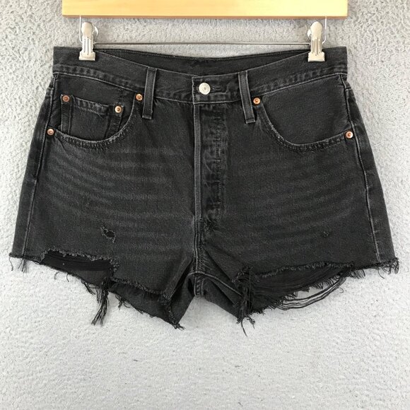 Vintage LEVIS Black Distressed Cutoff Denim Shorts 31 - Picture 2 of 14